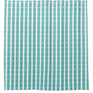 Aqua Blue and White Grid Shower Curtain
