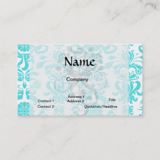 aqua blue and white intricate damask pattern business card