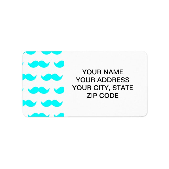 Aqua Blue and White Moustache Pattern 1 Label (Front)