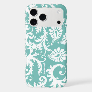 Aqua Blue And White Personalised Damask