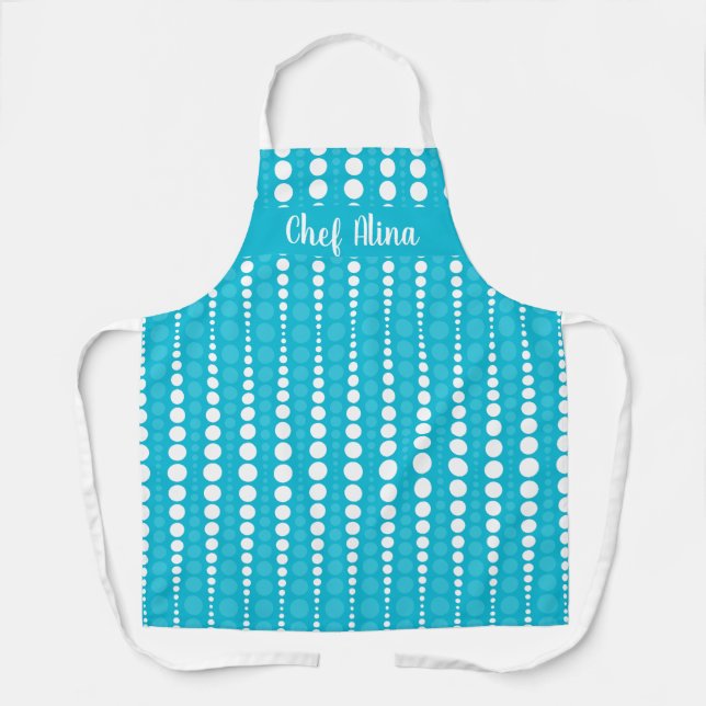 Aqua Blue and White Polka Dot Middium Apron (Front)