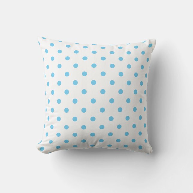 Aqua Blue and White Polka Dot on a Pillow (Front)