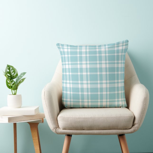 Aqua Blue and White Tartan Plaid Pattern Cushion (Chair)