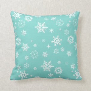 Aqua Blue and White Winter Snowflakes Cushion