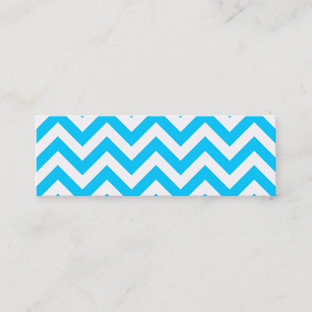 Aqua Blue and White Zig Zags Mini Business Card (Front)