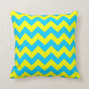 Aqua Blue and Yellow Zigzag Cushion