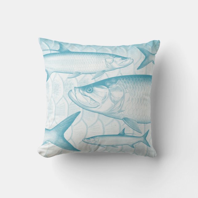 Aqua Blue Atlantic Tarpon Throw Pillow (Front)