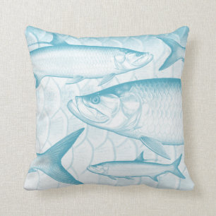 Aqua Blue Atlantic Tarpon Throw Pillow