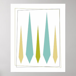 Aqua Blue Avocado Green Yellow Funky Diamonds Poster