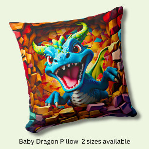 Aqua Blue Baby Dragon Breaking Through Cushion