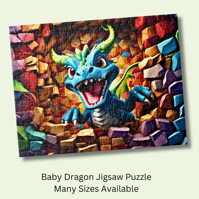 Aqua Blue Baby Dragon Breaking Through Jigsaw Puzzle (Creator Uploaded)