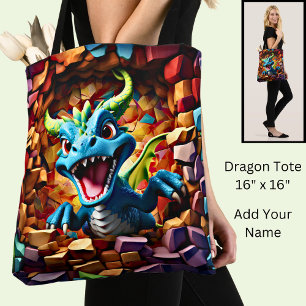 Aqua Blue Baby Dragon Breaking Through Tote Bag