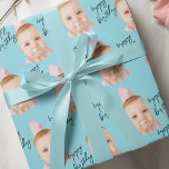 Aqua Blue Baby Face Birthday |  Custom Photo Wrapping Paper<br><div class="desc">Turn your baby's birthday into an unforgettable memory with this aqua blue personalised face wrapping paper! Upload your favourite baby photo to create a charming collage design, complete with a sweet "happy birthday" script. Perfect for first birthdays, cake smash gifts, or a cute baby shower surprise. This fun and unique...</div>