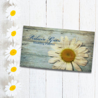 aqua blue barn wood white daisy florist business card