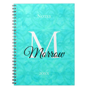 Aqua Blue Batik Name and Year Notebook