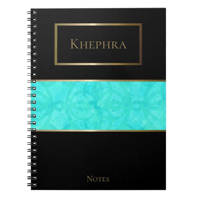 Aqua Blue Batik Simple Watercolor Name Notebook (Front)