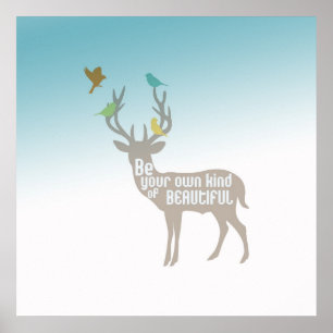 Aqua Blue Be Beautiful Deer Birds Poster