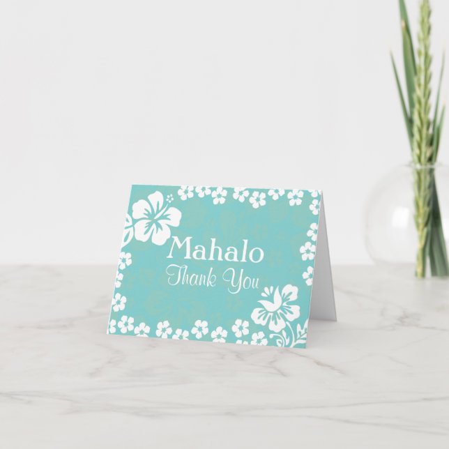 Aqua Blue Beach Flowers Wedding Thank You Cards (Front)