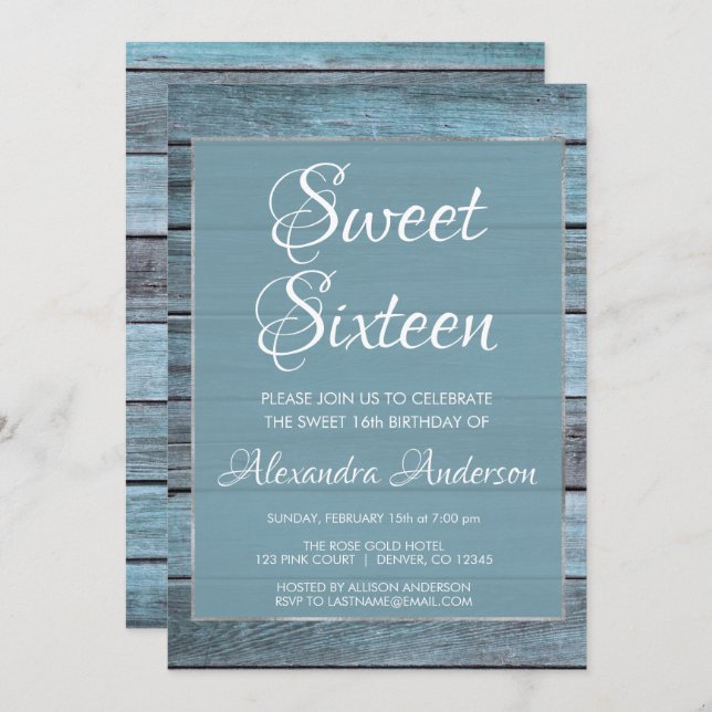 Aqua Blue Beach House Sweet 16 Birthday Party Invitation (Front/Back)