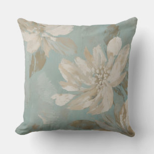 Aqua Blue Beige Cream Abstract Floral Cushion