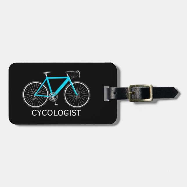 Aqua Blue Bicycle On Black Luggage Tag (Front Horizontal)
