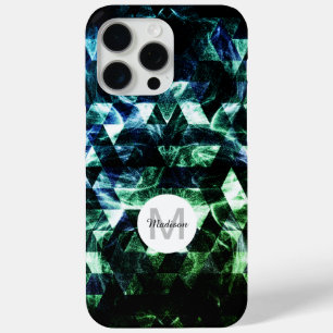 Aqua blue Black Geometric Smoky Abstract Monogram iPhone 15 Pro Max Case