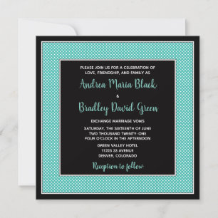 Aqua Blue Black Polka Dot Wedding Invitation