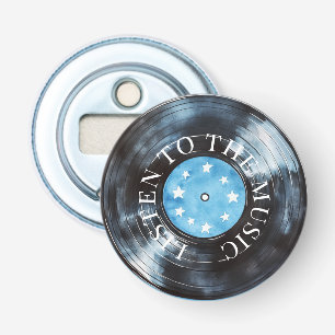 Aqua Blue Black Record Music Bottle Opener