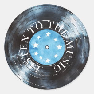 Aqua Blue Black Record Music Classic Round Sticker