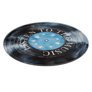 Aqua Blue Black Record Music Cutting Board