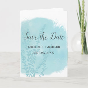 Aqua Blue Botanical Leaves Watercolor Wash Invitation