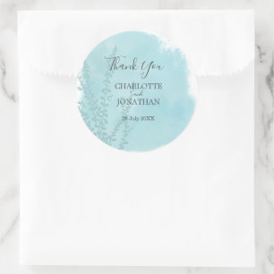 Aqua Blue Botanical Watercolor Wash Wedding   Classic Round Sticker