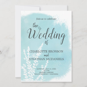 Aqua Blue Botanical Watercolor Wash Wedding Invitation