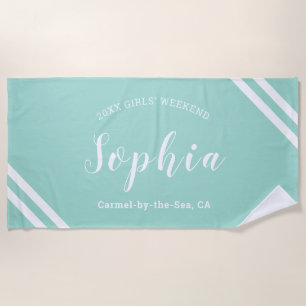 Aqua Blue Boys Girls Weekend Personalised Name Beach Towel