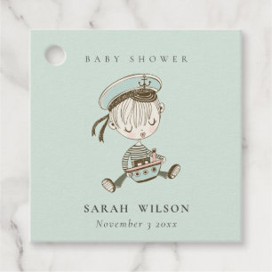 Aqua Blue Boys Little Sailor Nautical Baby Shower Favour Tags