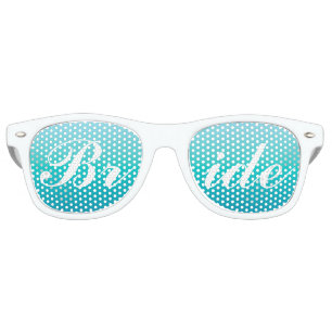 Aqua Blue Bride in Script Wedding Retro Sunglasses