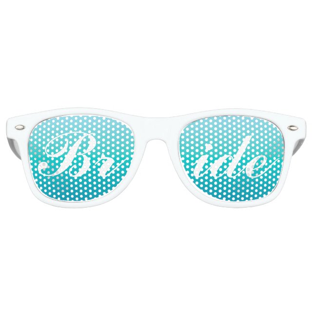 Aqua Blue Bride in Script Wedding Retro Sunglasses (Front)