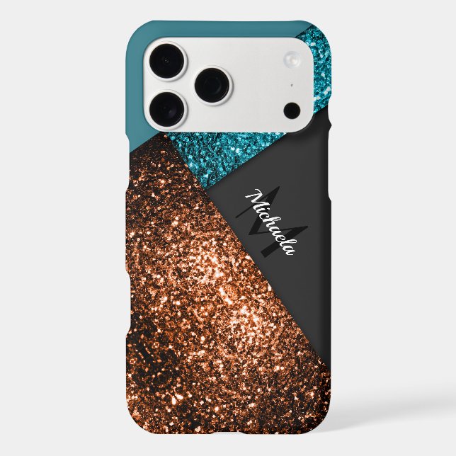 Aqua blue bronze sparkles colour block Monogram (Back)