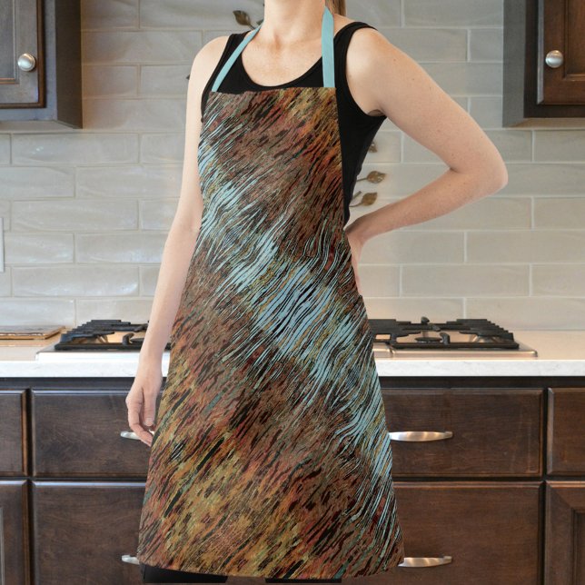 Aqua Blue Brown and Orange Animal Print Apron (Creator Uploaded)
