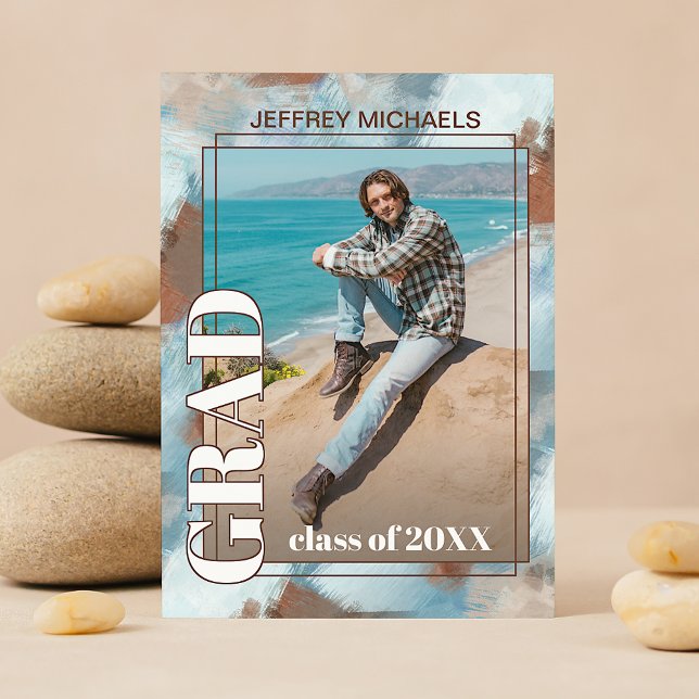Aqua Blue Brown Beige Graduation Announcement Postcard (Creator Uploaded)