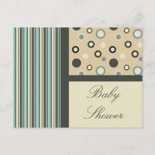 Aqua Blue Brown Stripe Dot Baby Shower Invitations