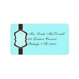 Aqua Blue, Brown, White Monogrammed Address Label