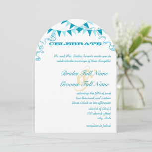 Aqua Blue Bunting Pennant Wedding Invitations