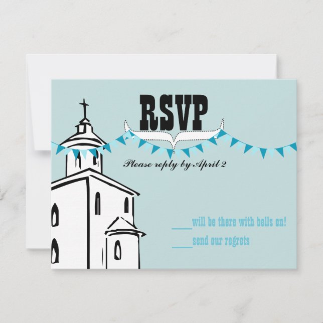 Aqua Blue Bunting We're going to the Chapel RSVP (Front)