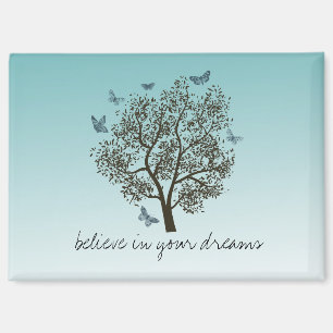 Aqua Blue Butterflies Believe Dream Tree Magnet
