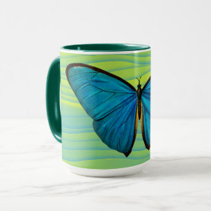 Aqua Blue Butterfly Green Art Mug Cup