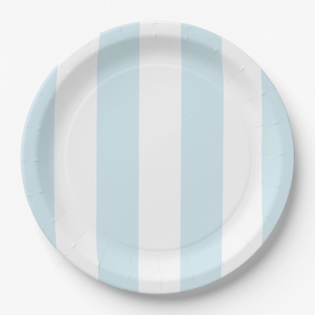 Aqua Blue Cabana Stripes Birthday Paper Plate (Front)