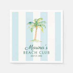 Aqua Blue Cabana Stripes Palm Beach Club Birthday Napkin