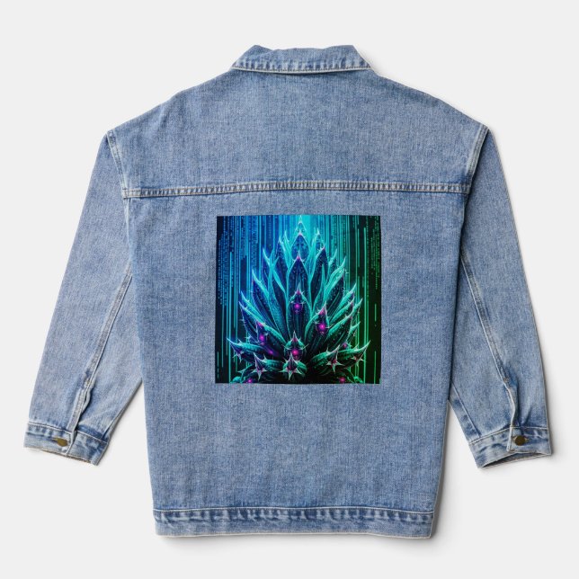 Aqua Blue Cactus Denim Jacket (Back)