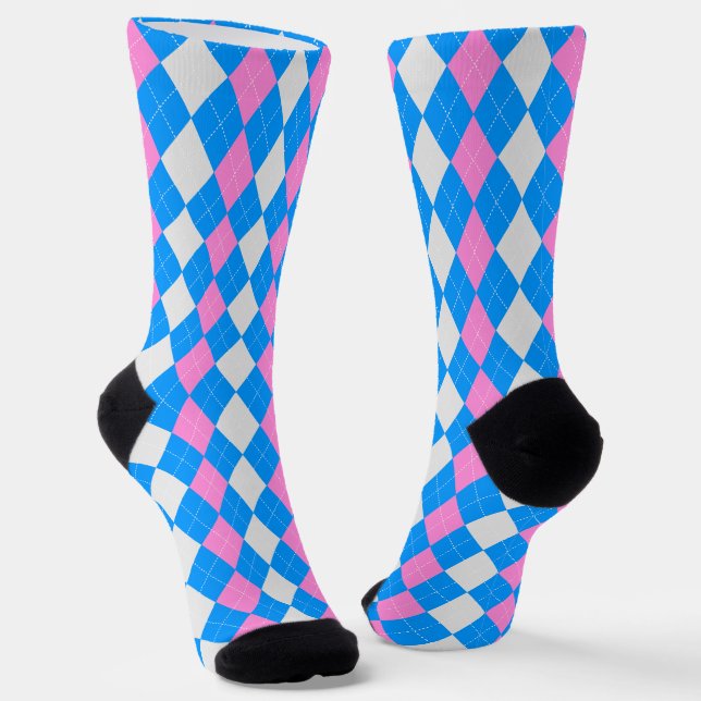 AQUA BLUE & CARNATION PINK Argyle Pattern Socks (Angled)